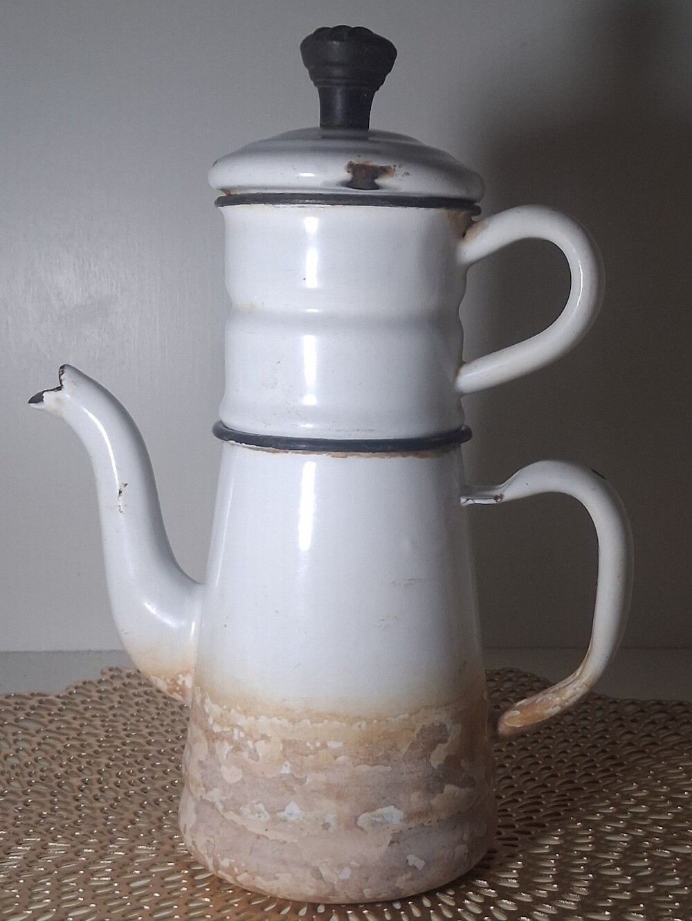 VINTAGE Enamel French Drip Coffee Pot